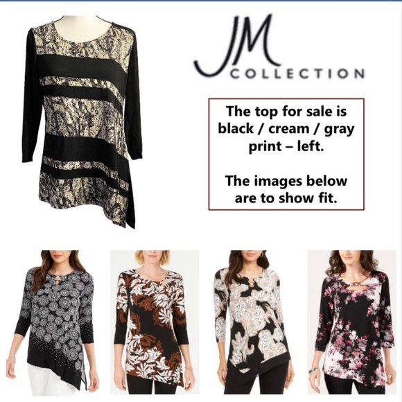 NWOT Black/Cream Top with Asymmetric Hem - Picture 2 of 15